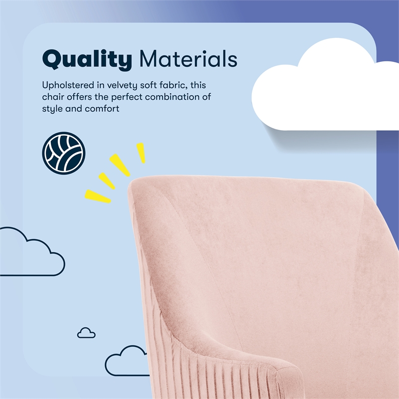 Serta Scarlett Modern Mid-Back Office Chair Velvet Fabric Gold Metal Base Pink