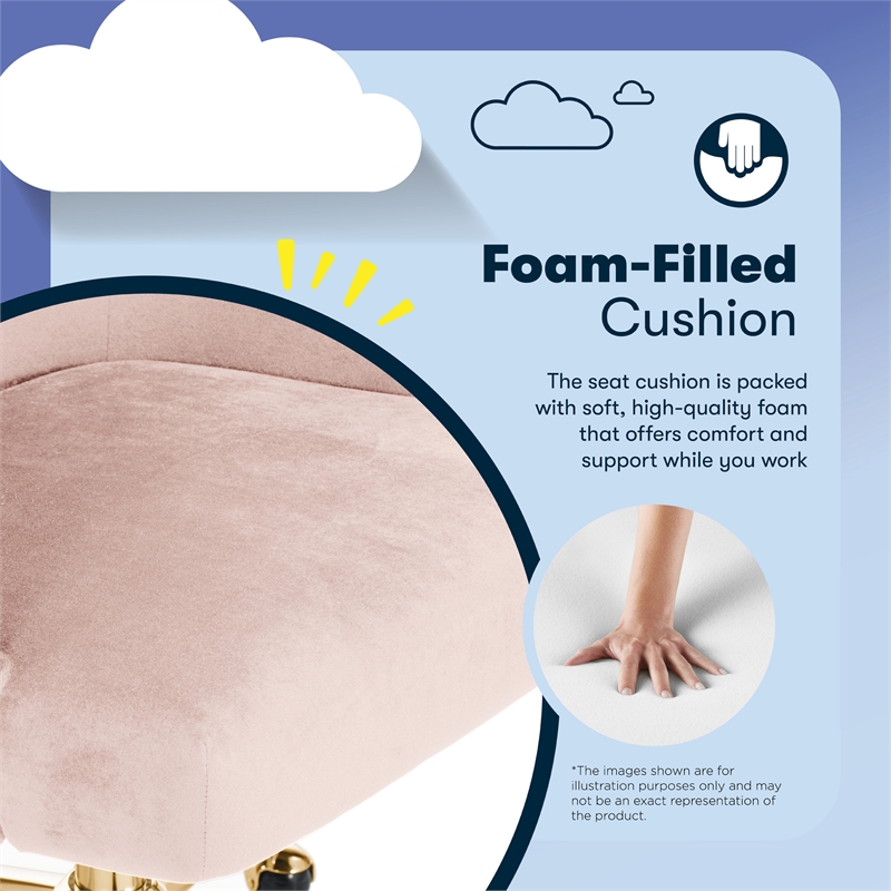 Serta Scarlett Modern Mid-Back Office Chair Velvet Fabric Gold Metal Base Pink