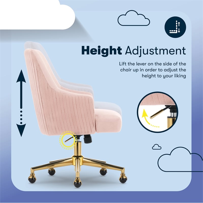 Serta Scarlett Modern Mid-Back Office Chair Velvet Fabric Gold Metal Base Pink