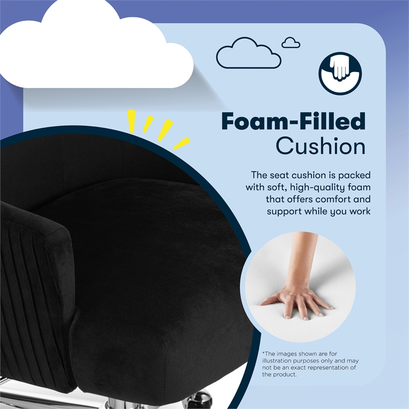 Serta Scarlett Modern MidBack Office Chair Velvet Fabric Silver Metal Base Black