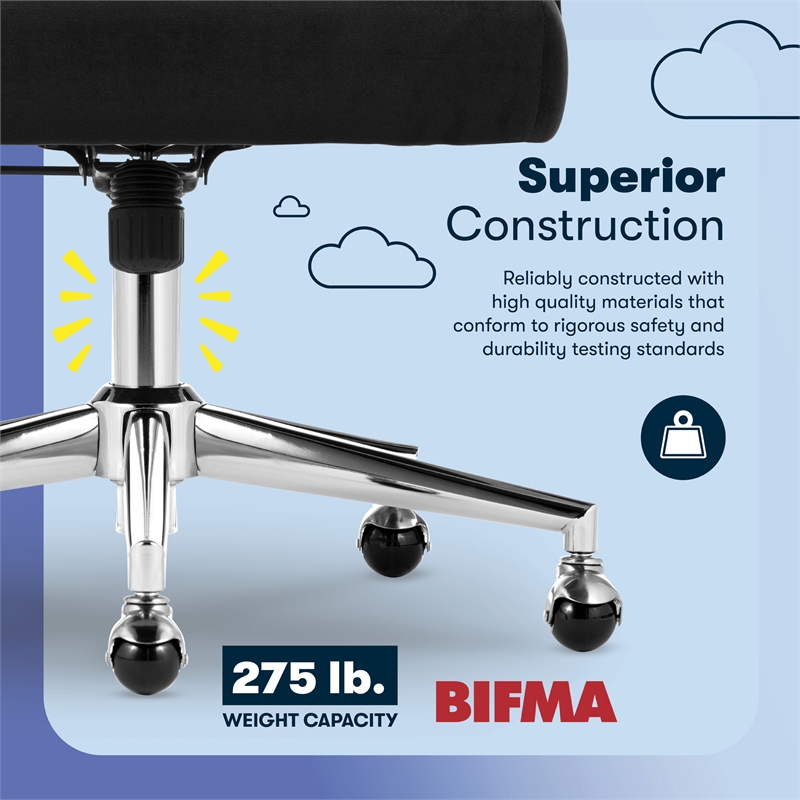 Serta Scarlett Modern MidBack Office Chair Velvet Fabric Silver Metal Base Black