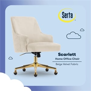 serta scarlett modern mid-back office chair velvet fabric gold metal base beige