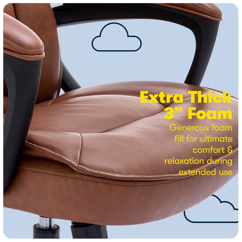 Serta Hannah Office Chair Ergonomic Lumbar Support Bonded Leather Cognac