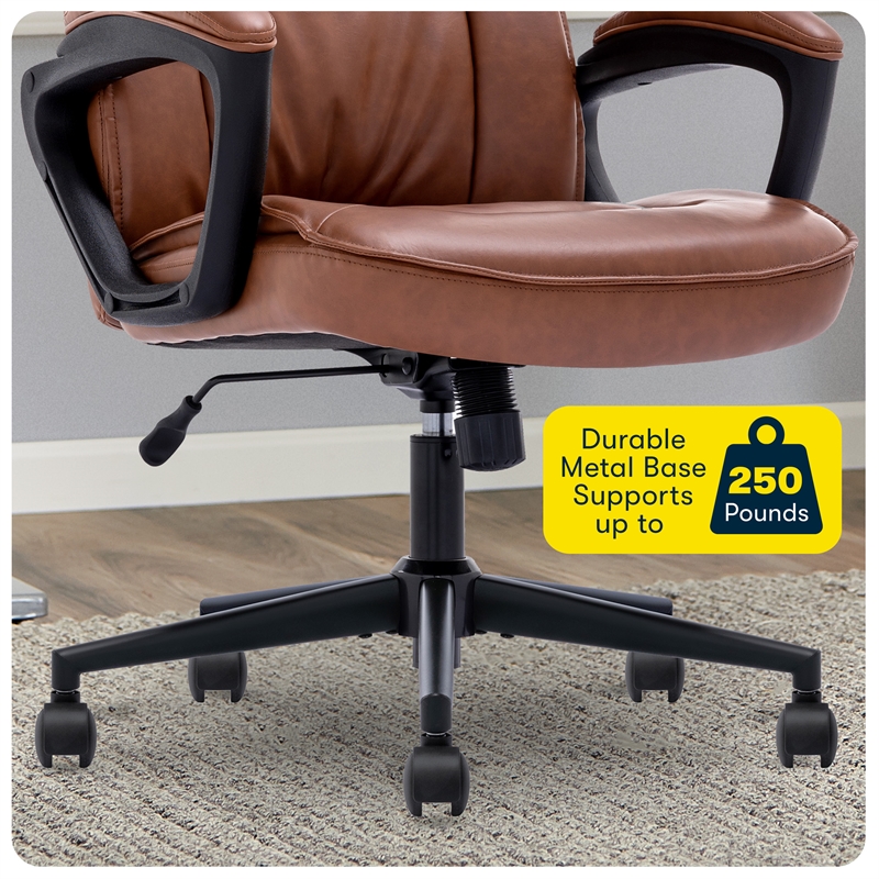 Serta Hannah Office Chair Ergonomic Lumbar Support Bonded Leather Cognac