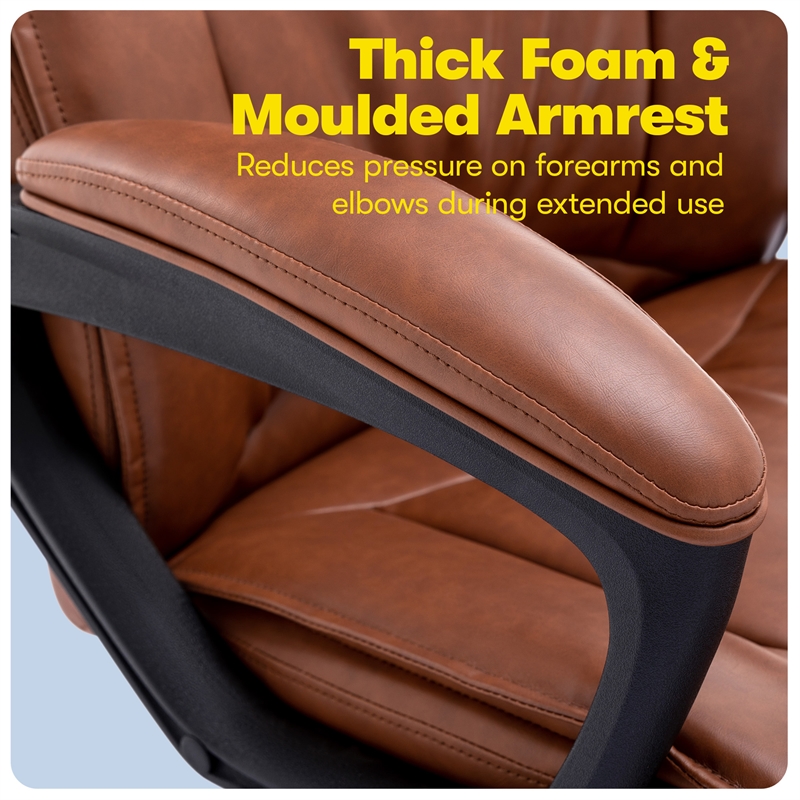 Serta Hannah Office Chair Ergonomic Lumbar Support Bonded Leather Cognac