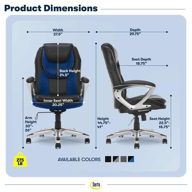 Serta Amplify Executive Office Chair Faux Leather and Mesh Blue