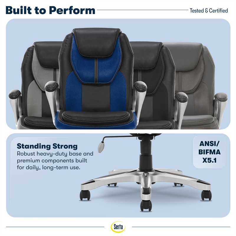 Serta Amplify Executive Office Chair Faux Leather and Mesh Blue