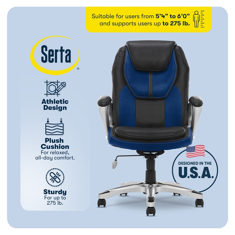 Serta Amplify Executive Office Chair Faux Leather and Mesh Blue