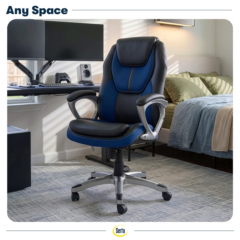 Serta Amplify Executive Office Chair Faux Leather and Mesh Blue