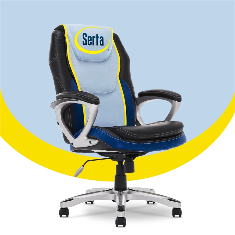 Serta Amplify Executive Office Chair Faux Leather and Mesh Blue