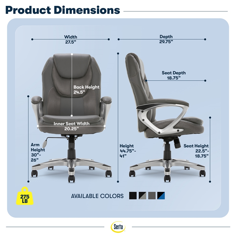 Serta Amplify Executive Office Chair Faux Leather and Mesh Duo Gray