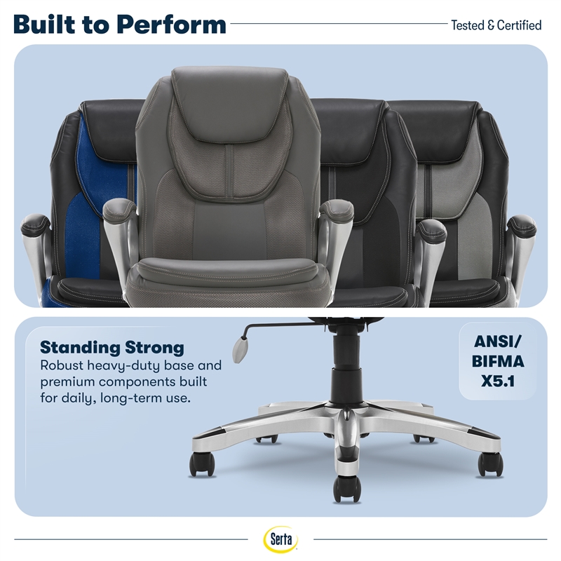 Serta Amplify Executive Office Chair Faux Leather and Mesh Duo Gray