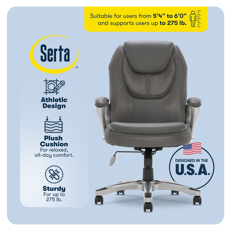 Serta Amplify Executive Office Chair Faux Leather and Mesh Duo Gray