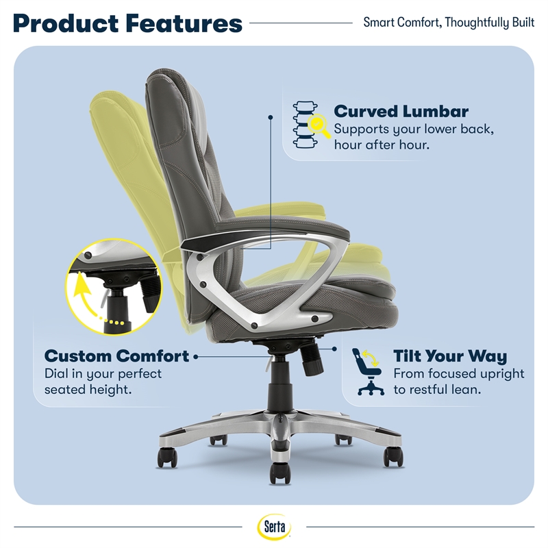 Serta Amplify Executive Office Chair Faux Leather and Mesh Duo Gray