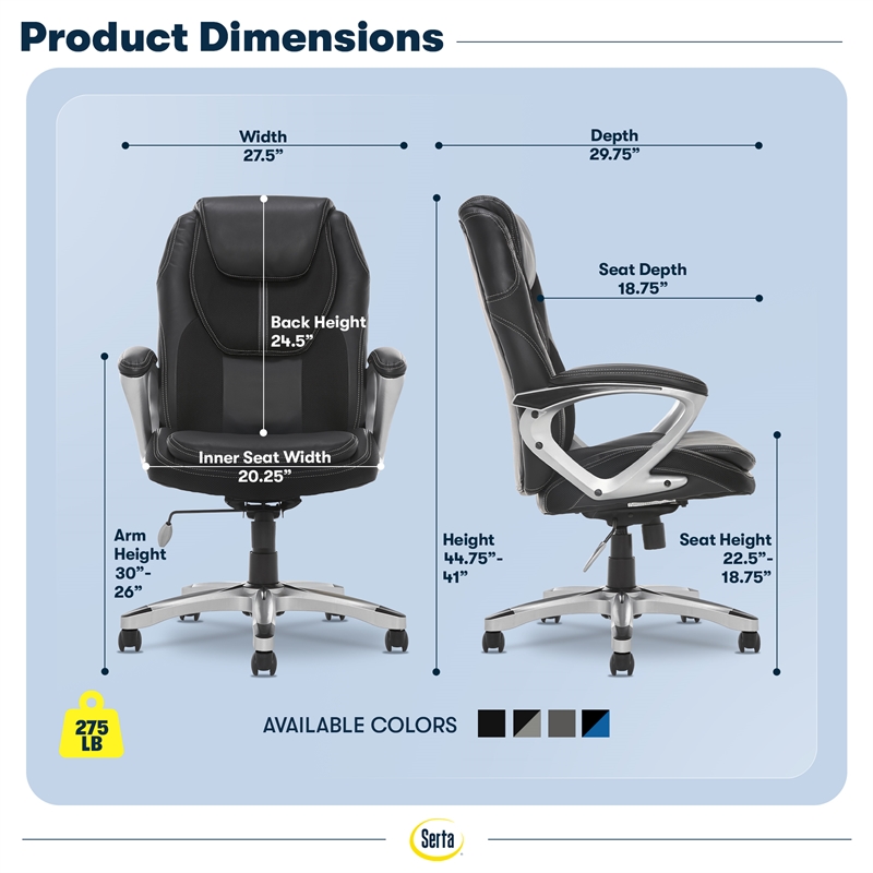 Serta Amplify Executive Office Chair Faux Leather and Mesh Black