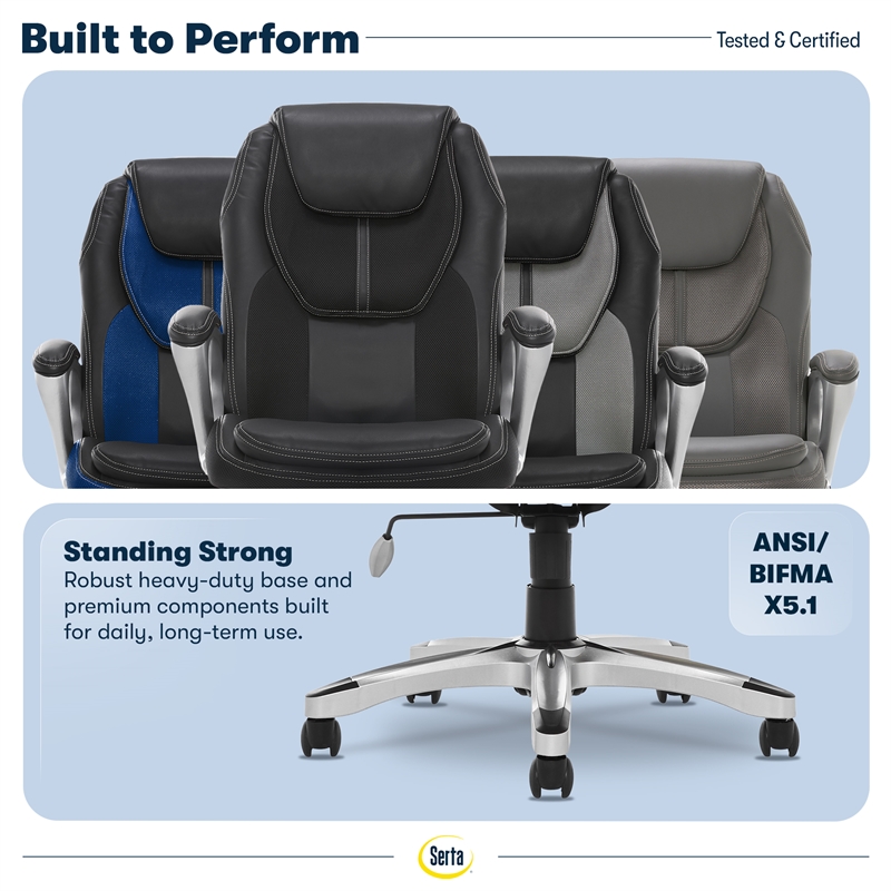 Serta Amplify Executive Office Chair Faux Leather and Mesh Black
