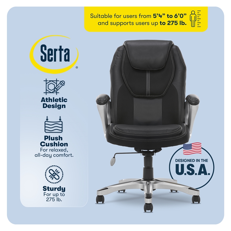 Serta Amplify Executive Office Chair Faux Leather and Mesh Black