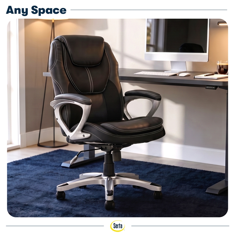 Serta Amplify Executive Office Chair Faux Leather and Mesh Black