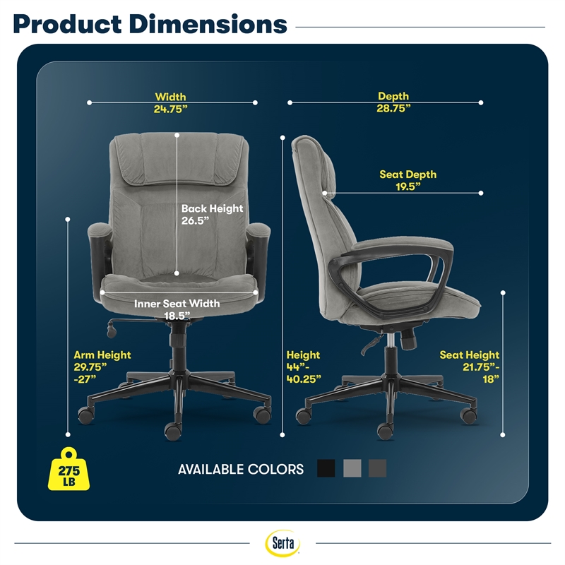 Serta Hannah Office Chair Velvet Gray Microfiber