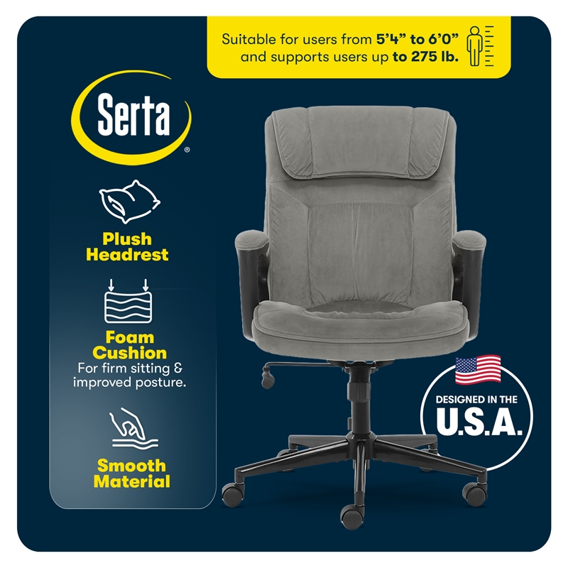 Serta Hannah Office Chair Velvet Gray Microfiber