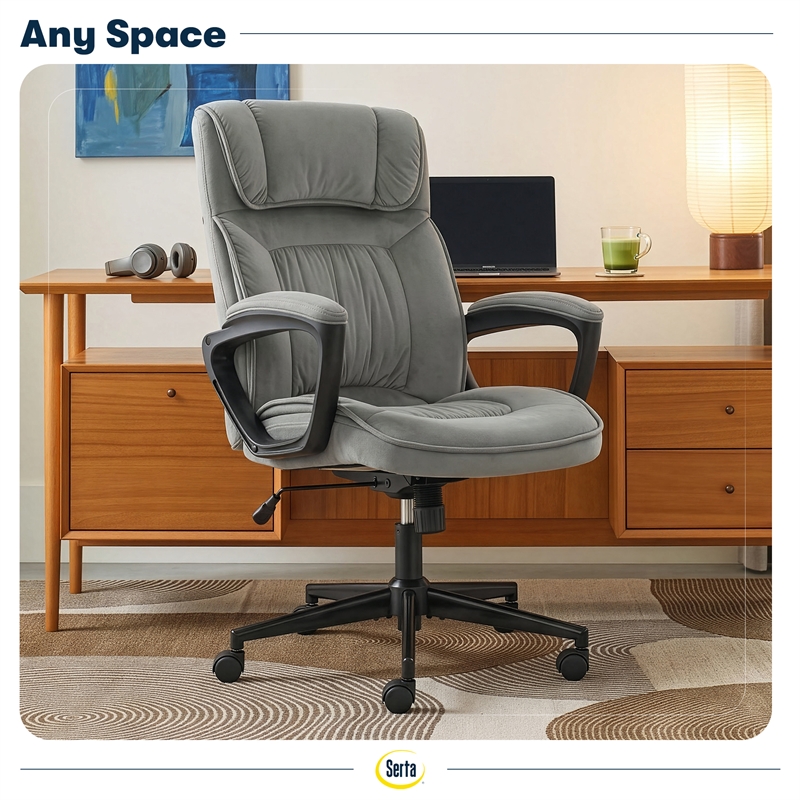 Serta Hannah Office Chair Velvet Gray Microfiber