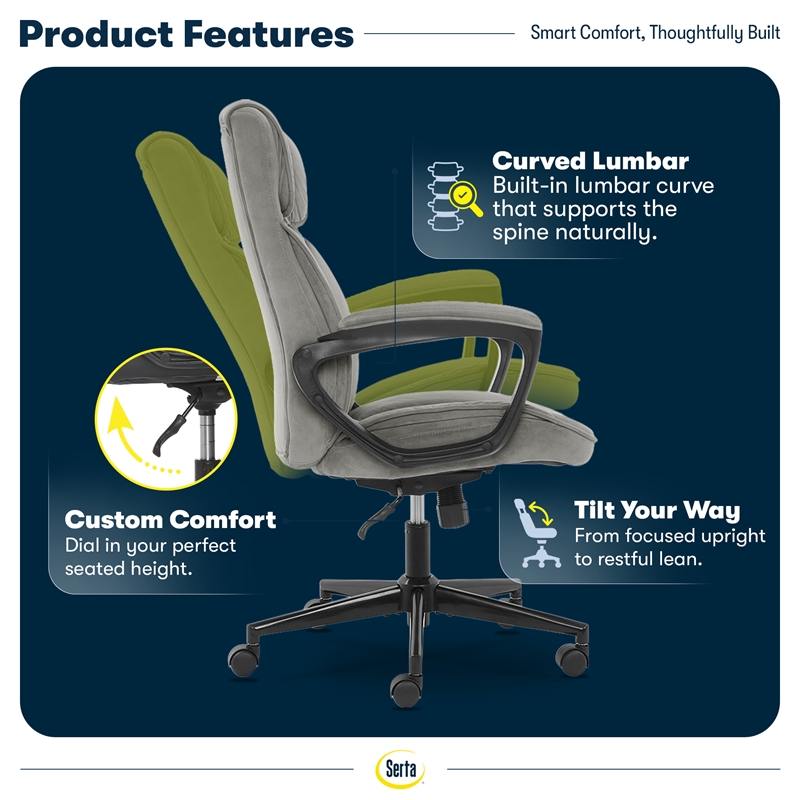 Serta Hannah Office Chair Velvet Gray Microfiber