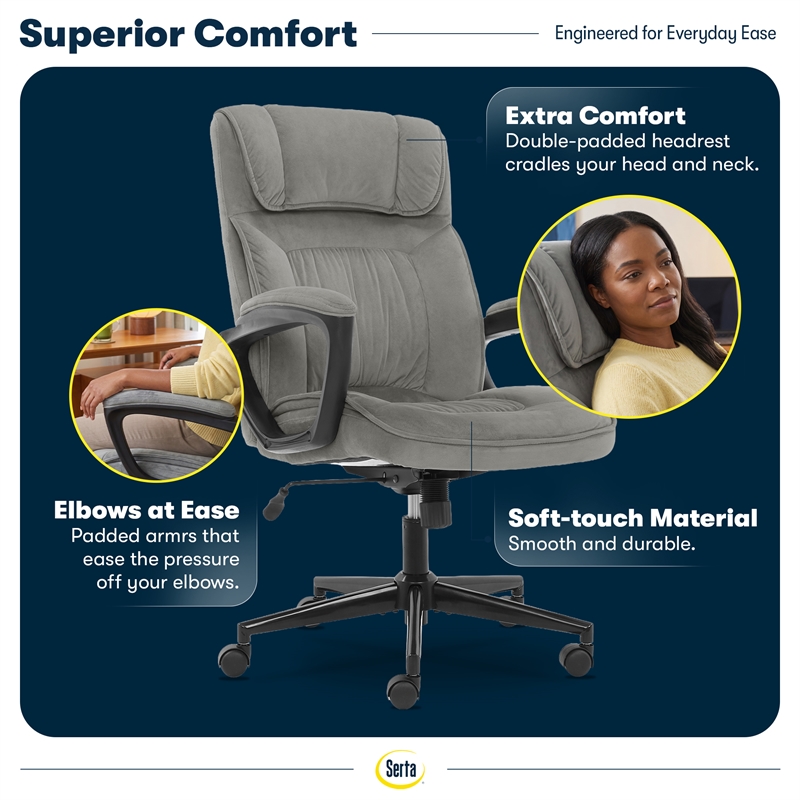 Serta Hannah Office Chair Velvet Gray Microfiber