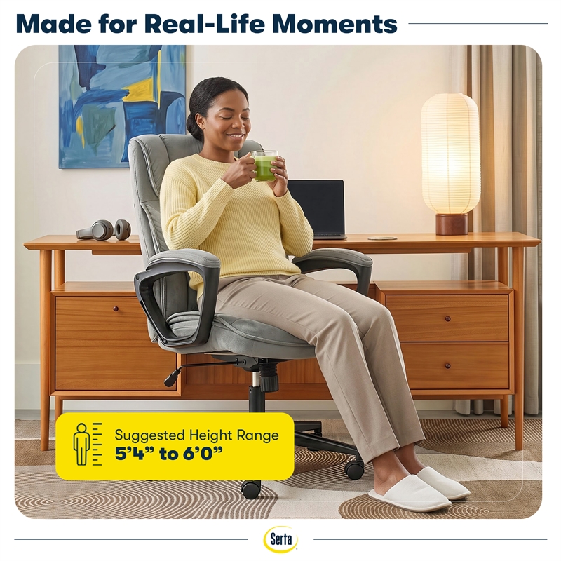 Serta Hannah Office Chair Velvet Gray Microfiber