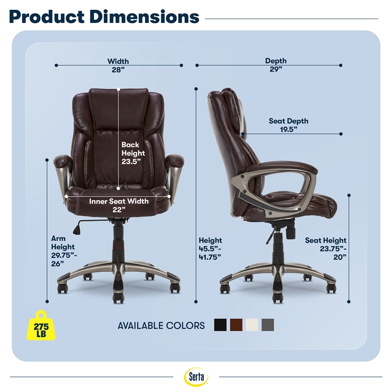 Serta Garret Executive Office Chair Brown Bonded Leather