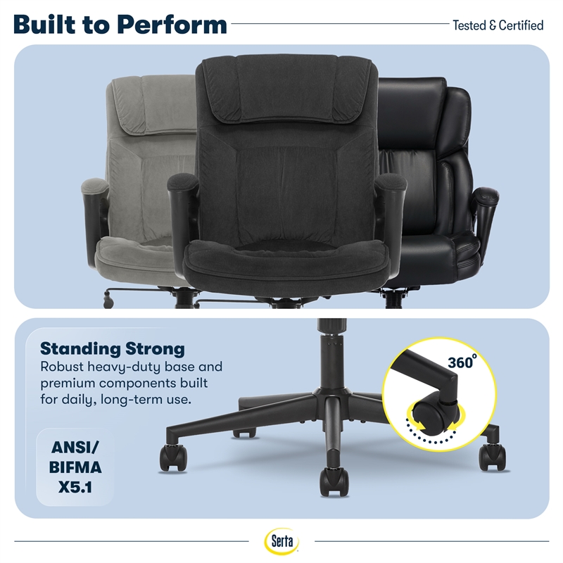 Serta Hannah Microfiber Office Chair with Headrest Pillow Charcoal Gray