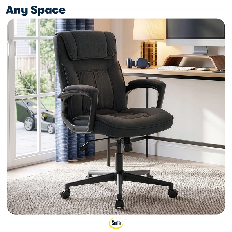 Serta Hannah Microfiber Office Chair with Headrest Pillow Charcoal Gray