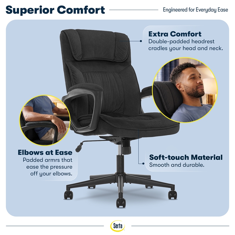 Serta Hannah Microfiber Office Chair with Headrest Pillow Charcoal Gray