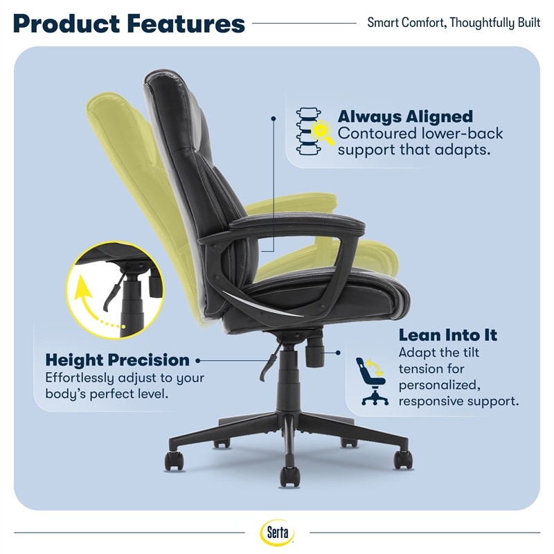 Serta Connor Office Chair Black Bonded Leather
