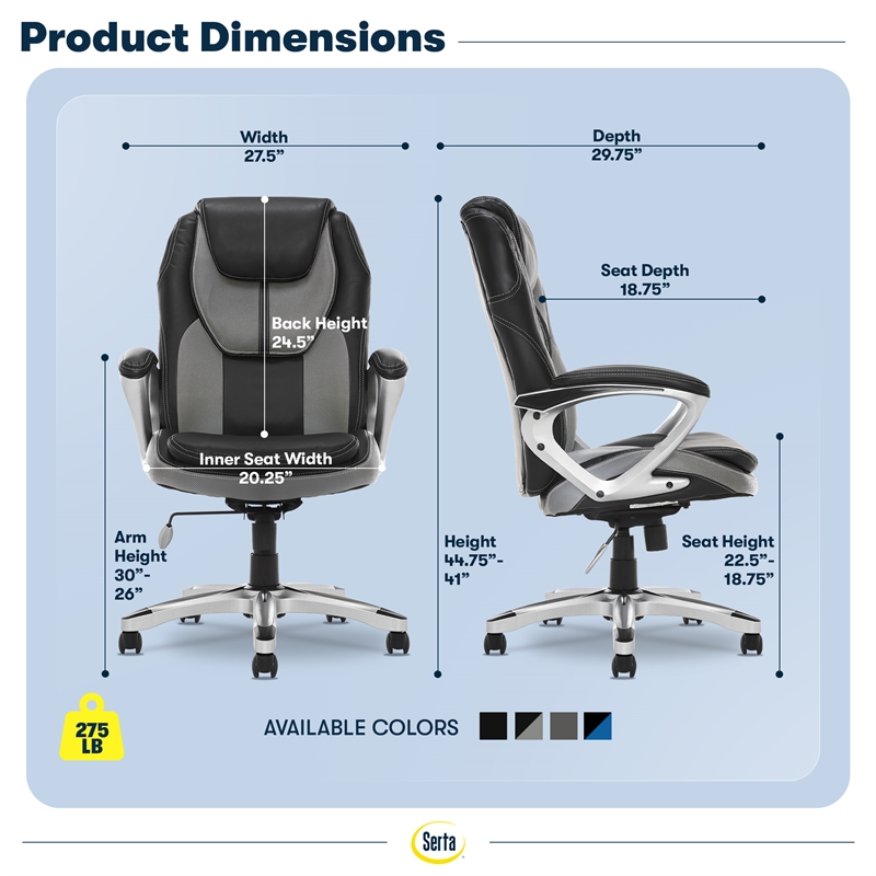 Serta Amplify Executive Office Chair Faux Leather and Mesh Gray