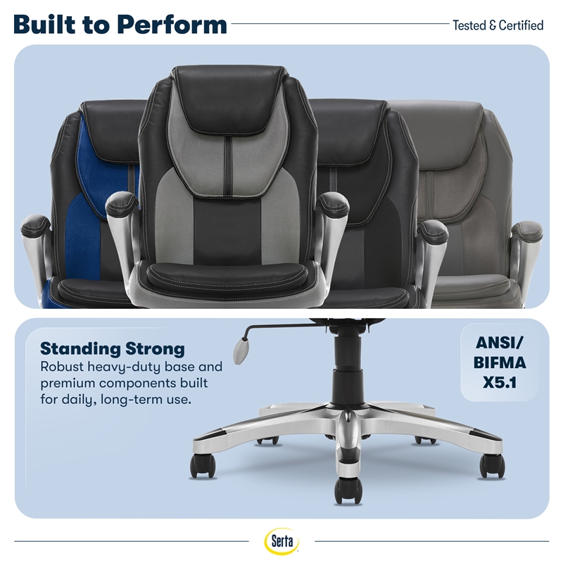 Serta Amplify Executive Office Chair Faux Leather and Mesh Gray