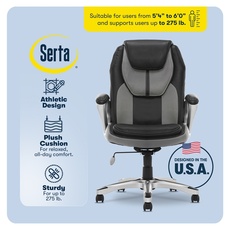 Serta Amplify Executive Office Chair Faux Leather and Mesh Gray