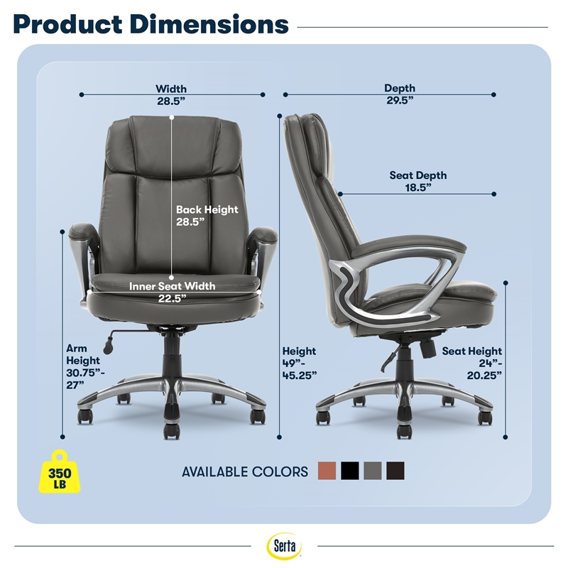 Serta Fairbanks Big and Tall Executive Office Chair Gray Bonded Leather