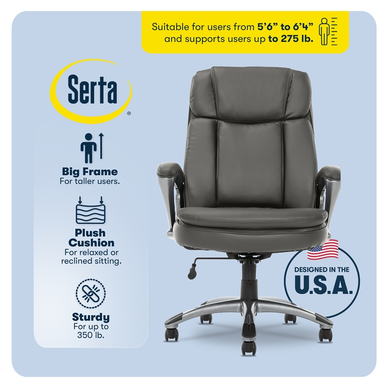 Serta Fairbanks Big and Tall Executive Office Chair Gray Bonded Leather