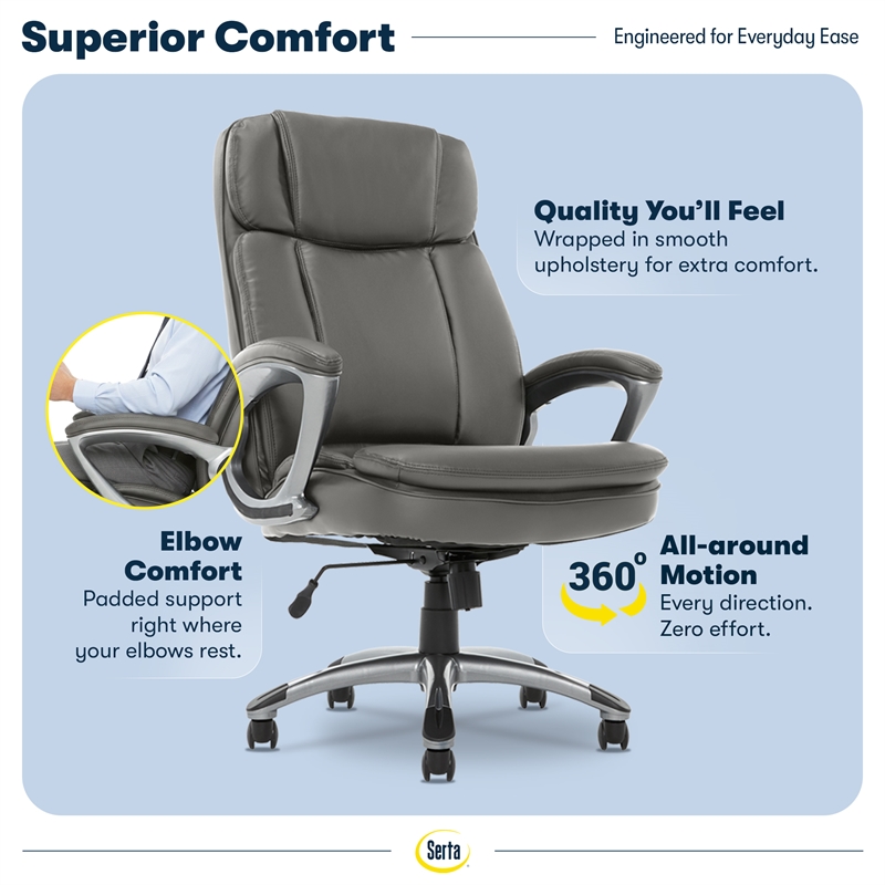Serta Fairbanks Big and Tall Executive Office Chair Gray Bonded Leather