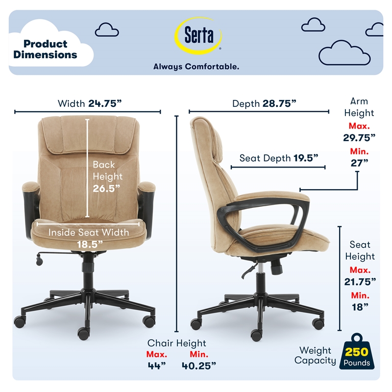 Serta Hannah Microfiber Office Chair with Headrest Pillow Plush Beige ...