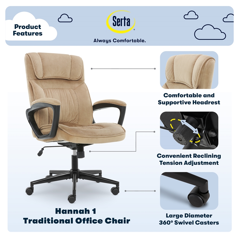 Serta Hannah Microfiber Office Chair with Headrest Pillow Plush