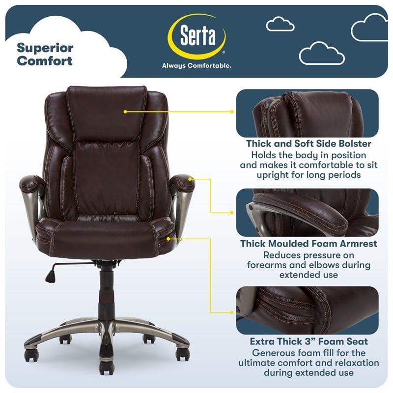 Serta Leather Executive Chair Brown Serta Garret Ergonomic