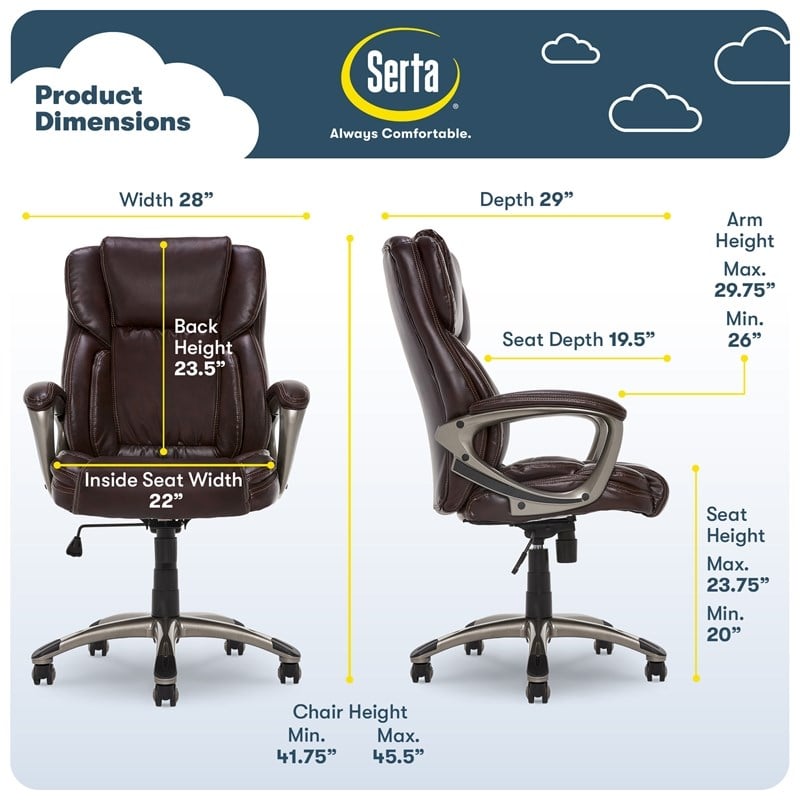 Serta Garret Ergonomic Executive Office Chair Bonded Leather Brown