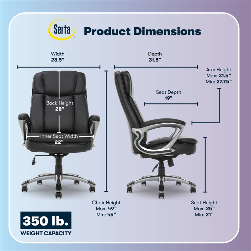 Serta Fairbanks Big and Tall Executive Office Chair Black Bonded Leather