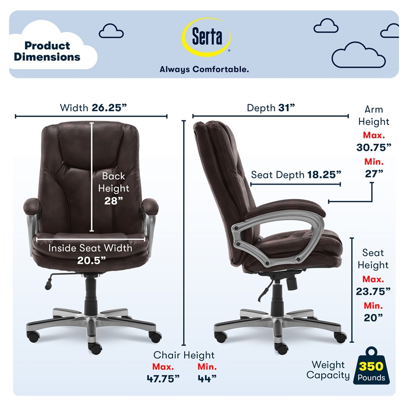 Serta Benton Executive Big & Tall Office Chair Faux Leather Roasted Chestnut