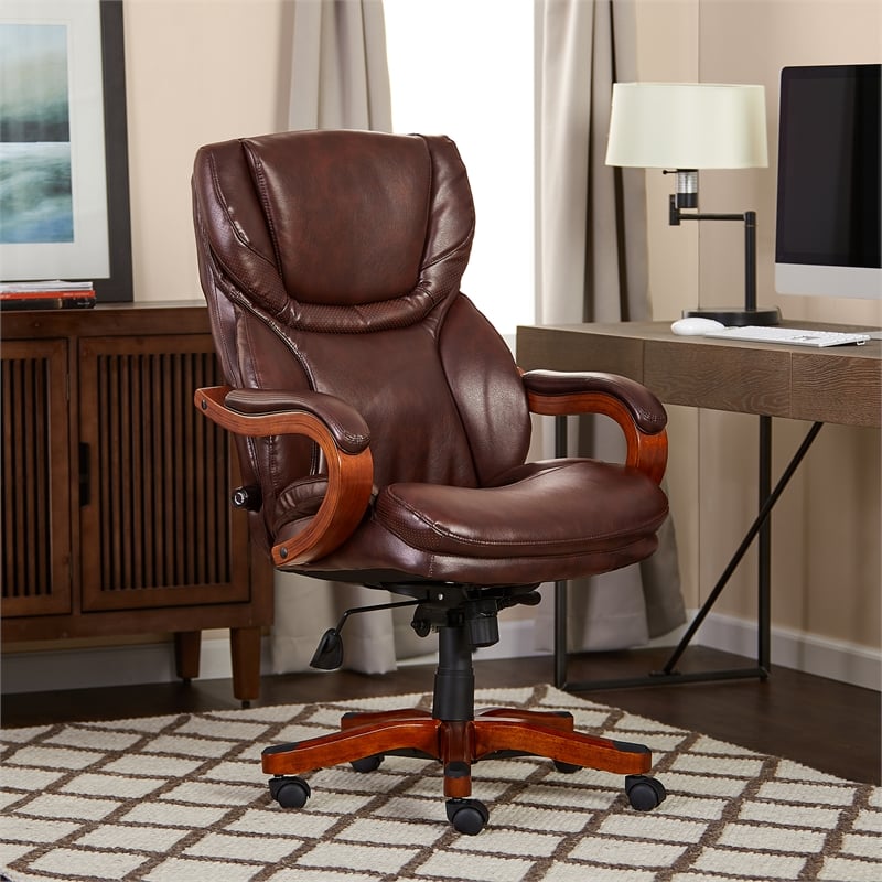 Serta Executive Office Chair In Brown Bonded Leather 840391205598 Ebay