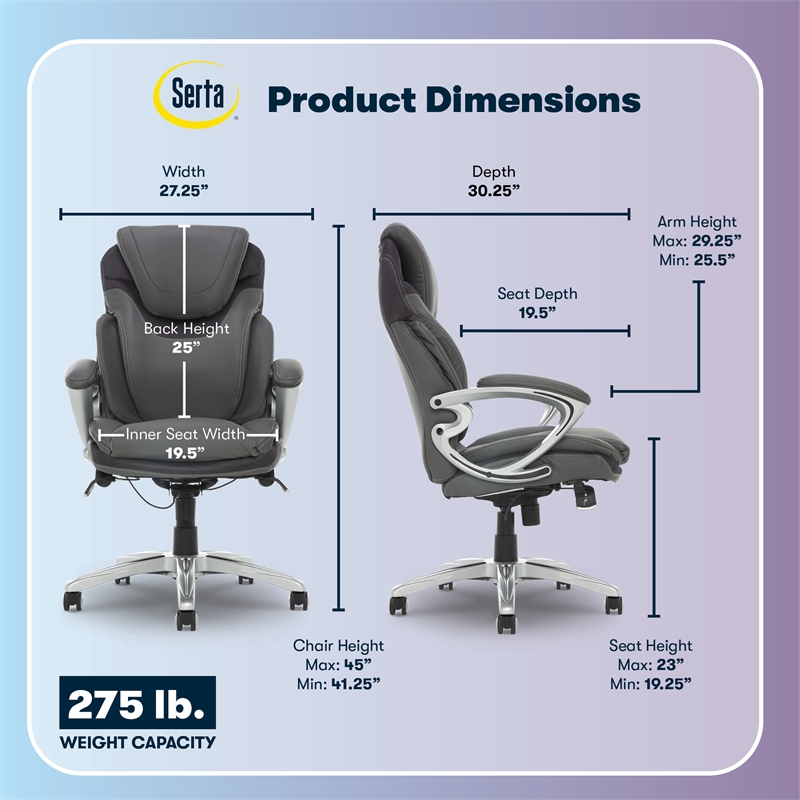 Serta Bryce Upholstered Bonded Faux Leather Office Chair in Gray