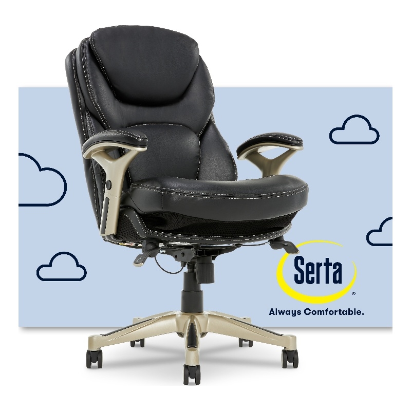 Serta Hannah Microfiber Office Chair with Headrest Pillow Charcoal Gray