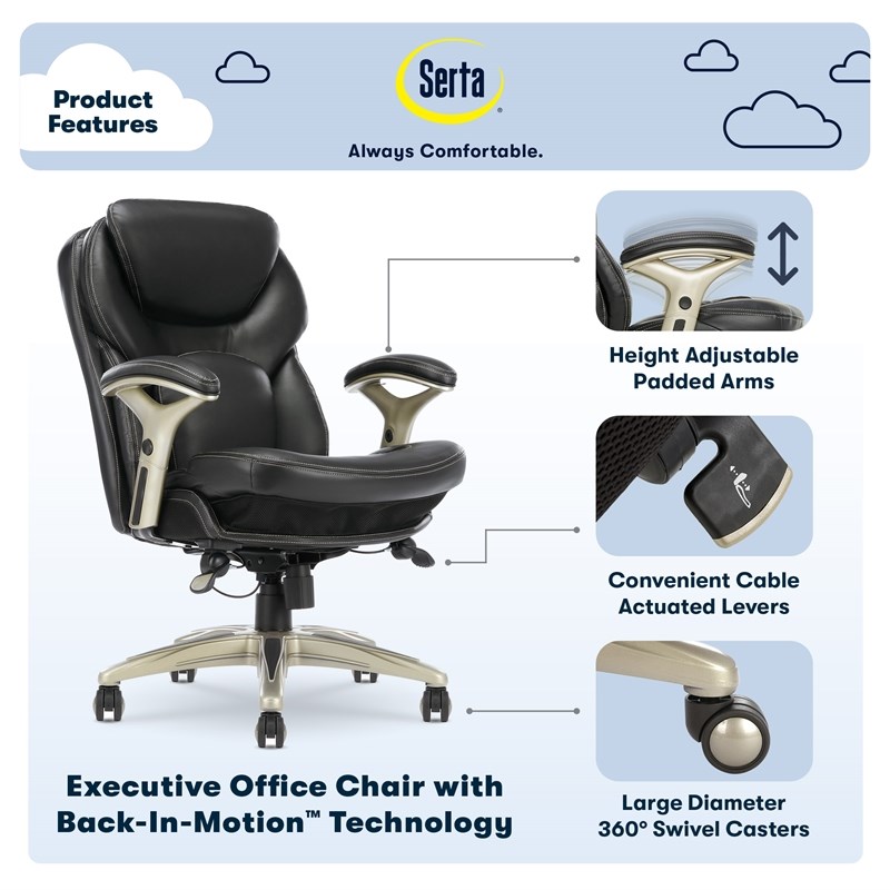 Serta Claremont Back in Motion Office Chair in Black Bonded Leather
