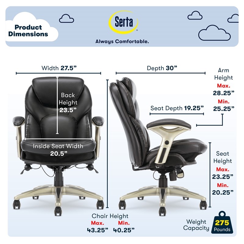 Serta Claremont Back in Motion Office Chair in Black Bonded Leather